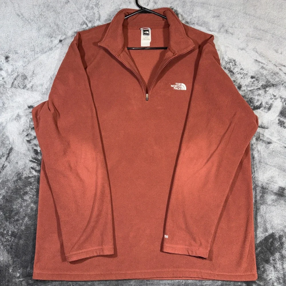 The North Face TKA 100 Fleece Pullover Mens XL Rust Orange Quarter Zip Sweater